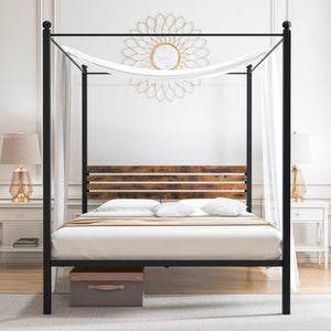 Queen Size Canopy Bed Frame with Under Bed Storage-Queen Size