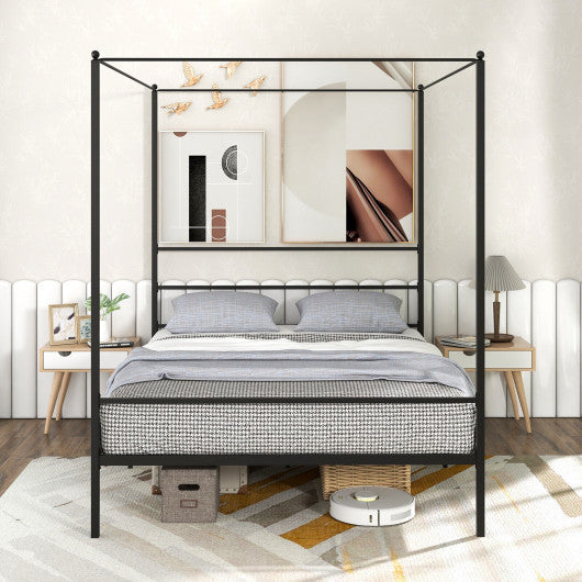 Twin/Full/Queen Size Metal Canopy Bed Frame with Slat Support-Queen Size