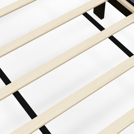 Queen Size Upholstered Platform Bed with Button Tufted Wingback Headboard-Blue