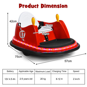 12V Electric Kids Ride On Bumper Car with Flashing Lights for Toddlers-Red