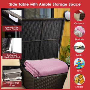 6 Pieces Outdoor Wicker Furniture Set with 32 Inch Propane Fire Pit Table-Red