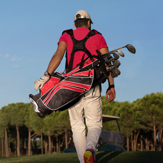 Golf Stand Cart Bag with 6-Way Divider Carry Pockets-Red
