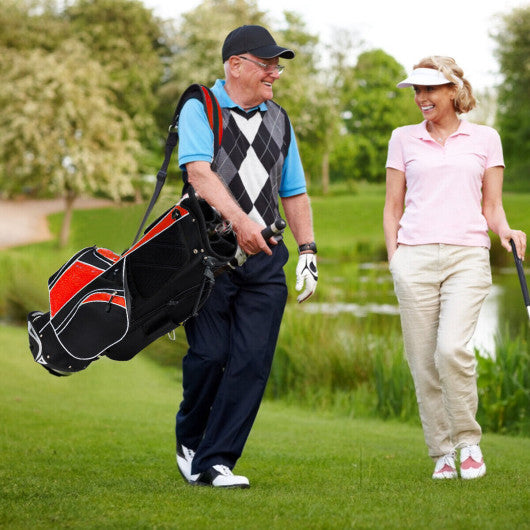 Golf Stand Cart Bag with 6-Way Divider Carry Pockets-Red