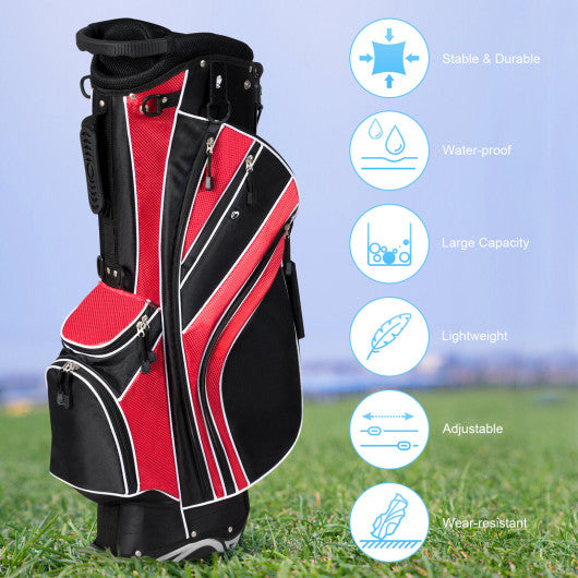 Golf Stand Cart Bag with 6-Way Divider Carry Pockets-Red