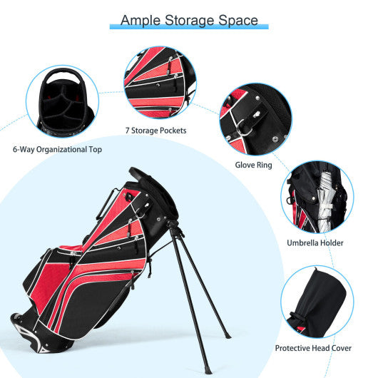 Golf Stand Cart Bag with 6-Way Divider Carry Pockets-Red