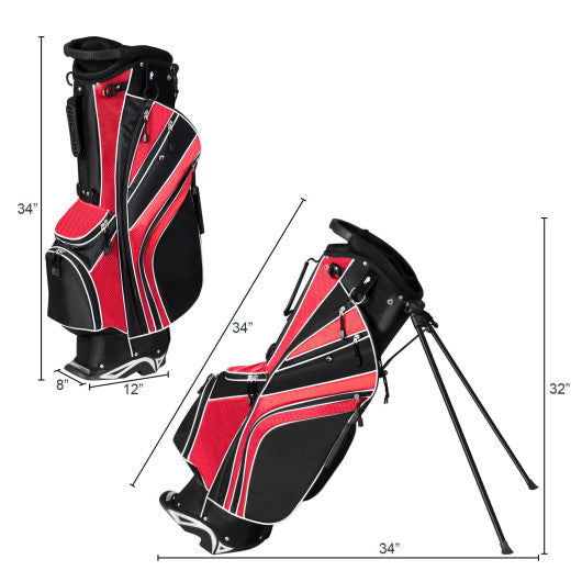 Golf Stand Cart Bag with 6-Way Divider Carry Pockets-Red