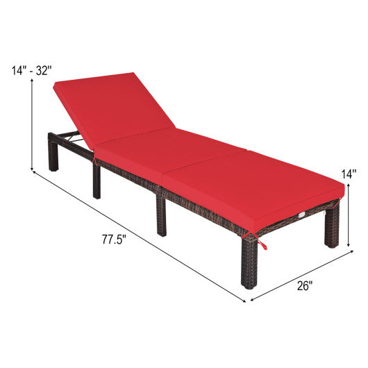 Outdoor Rattan Adjustable Cushioned Chaise-Red