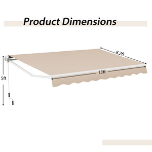 13 × 8 Feet Retractable Patio Awning Aluminum Deck Sunshade-Beige