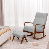 Rocking Chair with Ottoman and Solid Rubber Wood Frame and Padded Cushion-Gray