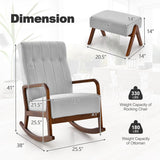 Rocking Chair with Ottoman and Solid Rubber Wood Frame and Padded Cushion-Gray