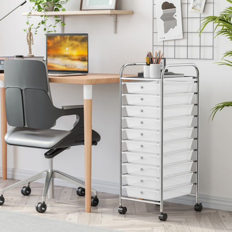 10 Drawer Rolling Storage Cart Organizer-Clear