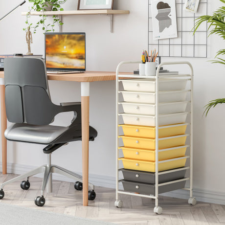 10 Drawer Rolling Storage Cart Organizer-Yellow
