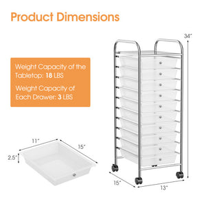 10 Drawer Rolling Storage Cart Organizer-Clear