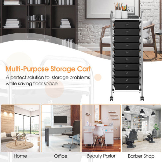10 Drawer Rolling Storage Cart Organizer-Black