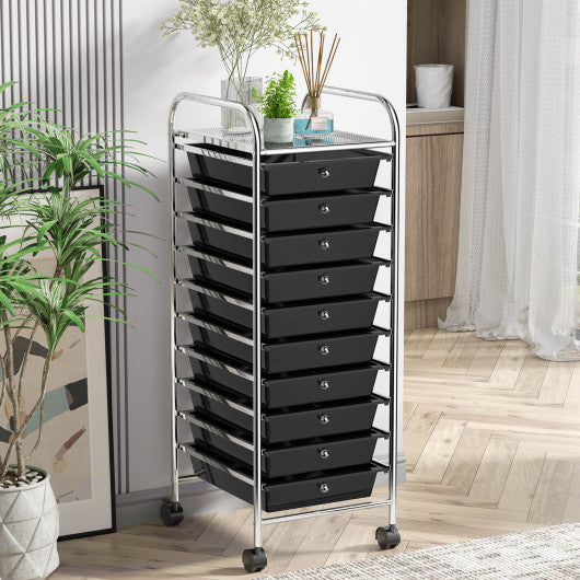 10 Drawer Rolling Storage Cart Organizer-Black