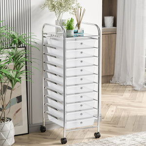 10 Drawer Rolling Storage Cart Organizer-Clear