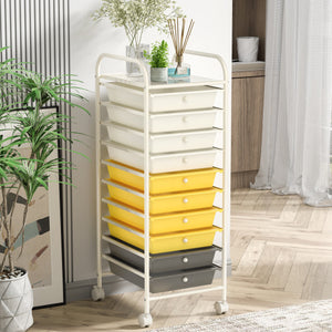 10 Drawer Rolling Storage Cart Organizer-Yellow