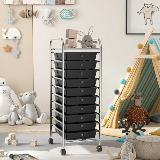 10 Drawer Rolling Storage Cart Organizer-Black