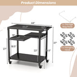 Rolling Grill Cart 3-Shelf BBQ Cart with Hooks and Side Handle-Black