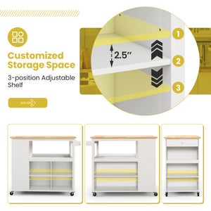 Kitchen Island Trolley Cart on Wheels with Storage Open Shelves and Drawer-White