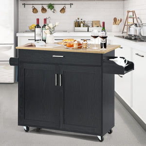 Rolling Kitchen Island Cart with Towel and Spice Rack-Black