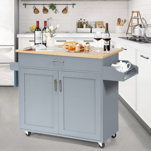 Rolling Kitchen Island Cart with Towel and Spice Rack-Gray