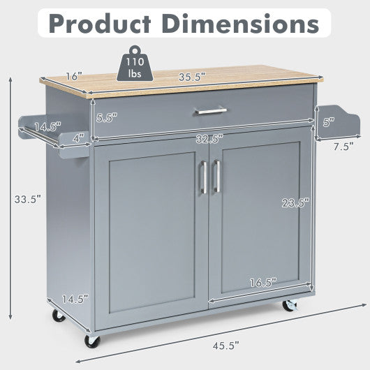 Rolling Kitchen Island Cart with Towel and Spice Rack-Gray