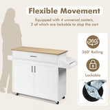 Rolling Kitchen Island Cart with Towel and Spice Rack-White