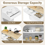 Rolling Kitchen Island Cart with Towel and Spice Rack-White
