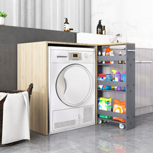 Rolling Kitchen Slim Storage Cart Mobile Shelving Organizer with Handle-Gray