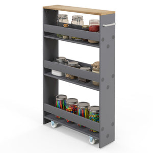 Rolling Kitchen Slim Storage Cart Mobile Shelving Organizer with Handle-Gray