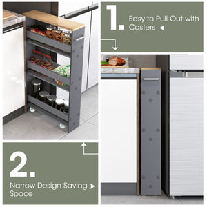 Rolling Kitchen Slim Storage Cart Mobile Shelving Organizer with Handle-Gray