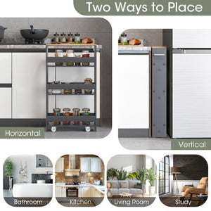 Rolling Kitchen Slim Storage Cart Mobile Shelving Organizer with Handle-Gray