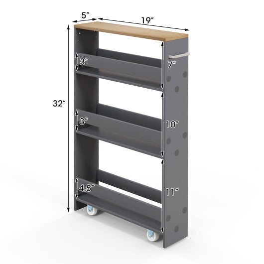 Rolling Kitchen Slim Storage Cart Mobile Shelving Organizer with Handle-Gray
