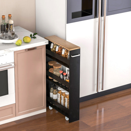 Rolling Kitchen Slim Storage Cart Mobile Shelving Organizer with Handle-Black