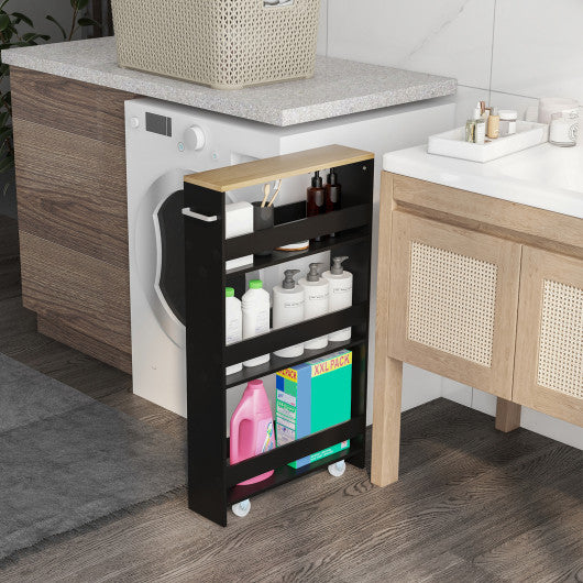 Rolling Kitchen Slim Storage Cart Mobile Shelving Organizer with Handle-Black