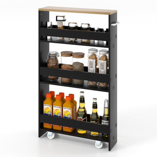 Rolling Kitchen Slim Storage Cart Mobile Shelving Organizer with Handle-Black
