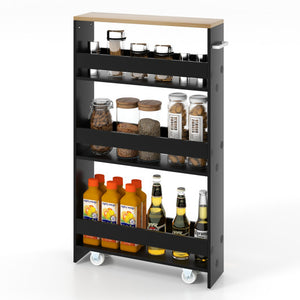 Rolling Kitchen Slim Storage Cart Mobile Shelving Organizer with Handle-Black