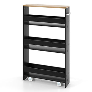 Rolling Kitchen Slim Storage Cart Mobile Shelving Organizer with Handle-Black