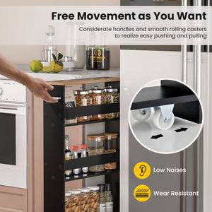 Rolling Kitchen Slim Storage Cart Mobile Shelving Organizer with Handle-Black