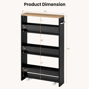 Rolling Kitchen Slim Storage Cart Mobile Shelving Organizer with Handle-Black