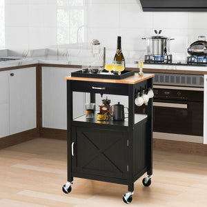 Rolling Kitchen Island Cart with Drawer and Side Hooks-Black