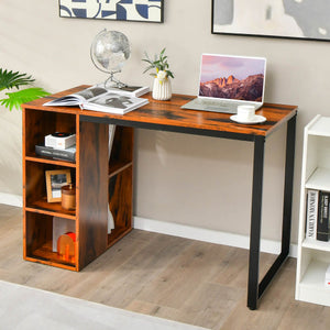 Computer Desk with 5 Side Shelves and Metal Frame-Rustic Brown