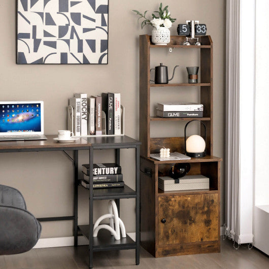 6-Tier Bookshelf with Charging Station and Cabinet