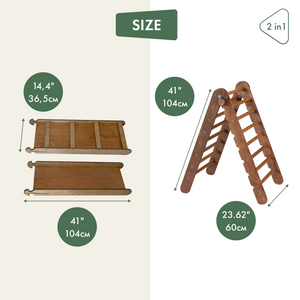 2in1 Montessori Climbing Frame Set: Triangle Ladder + Slide Board/Ramp – Chocolate