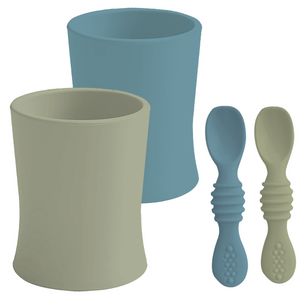 Sage & Blue - 4oz Baby Training Cups With Training Spoons by Senso Minds
