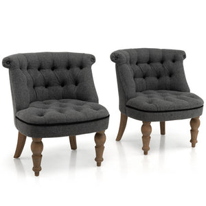 Set of 2 Upholstered Armless Slipper Chairs with Beech Wood Legs-Gray