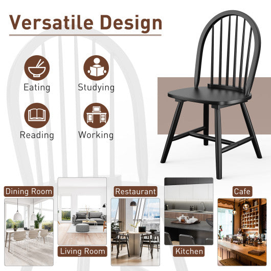 Set of 2 Vintage Windsor Wood Chair with Spindle Back for Dining Room-Black