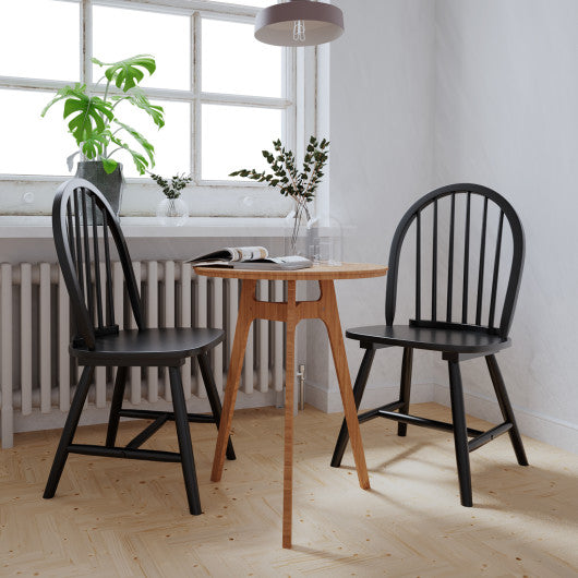 Set of 2 Vintage Windsor Wood Chair with Spindle Back for Dining Room-Black