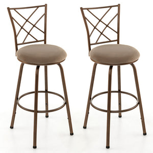 2 Pieces Swivel Pluch Fabrice Cushioned Bar Stool Set-Brown